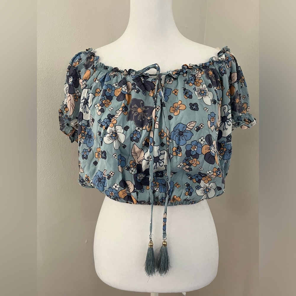Moon River blue floral crop top